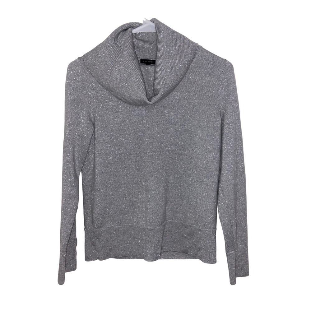 Talbots Women's Sweater Cowl Neck Wool Blend Knit Silver Metallic Size Small